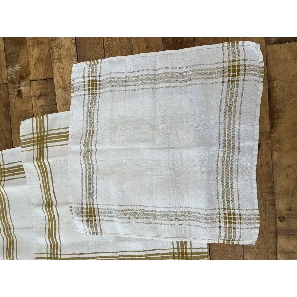 White & Butterscotch Plaid Cotton Napkins 12